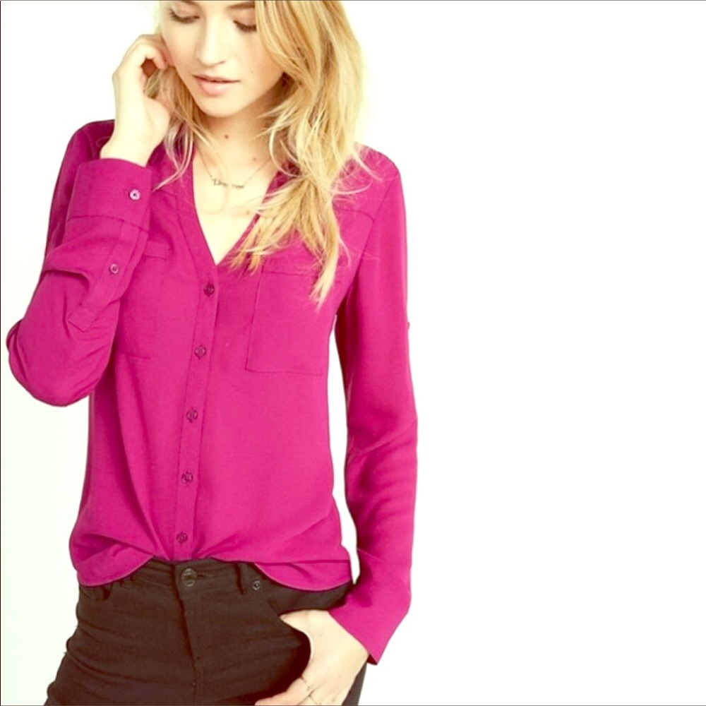 Sold! Express Portofino shirt roll sleeve magenta sz XS